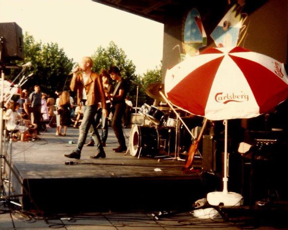 Previously unseen photographs of One Million Fuzztone Guitars at The National Theatre, Southbank, London 1983.